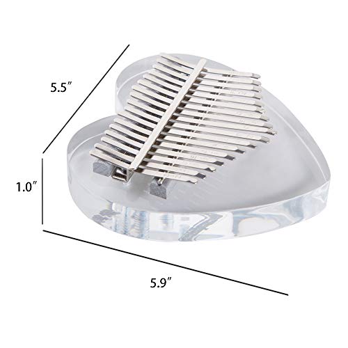 Heart Kalimba Thumb Piano 17 Keys with Tuning Hamme and Study Instruction,Portable Crystal Kalimba Acrylic Mbira Sanza Finger Piano, Musical Intruments Valentines Day Gifts for Him Her Men Women Kids