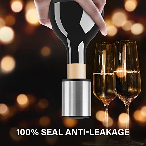[2 Pack] Wine Stoppers, Vakoo Vacuum Leakproof Wine Bottle Stopper, Reusable Wine Sealer, Wine Corks Keeps Fresh, Gifts For Wine Lovers For Christmas Anniversary, Silver #TOP2
