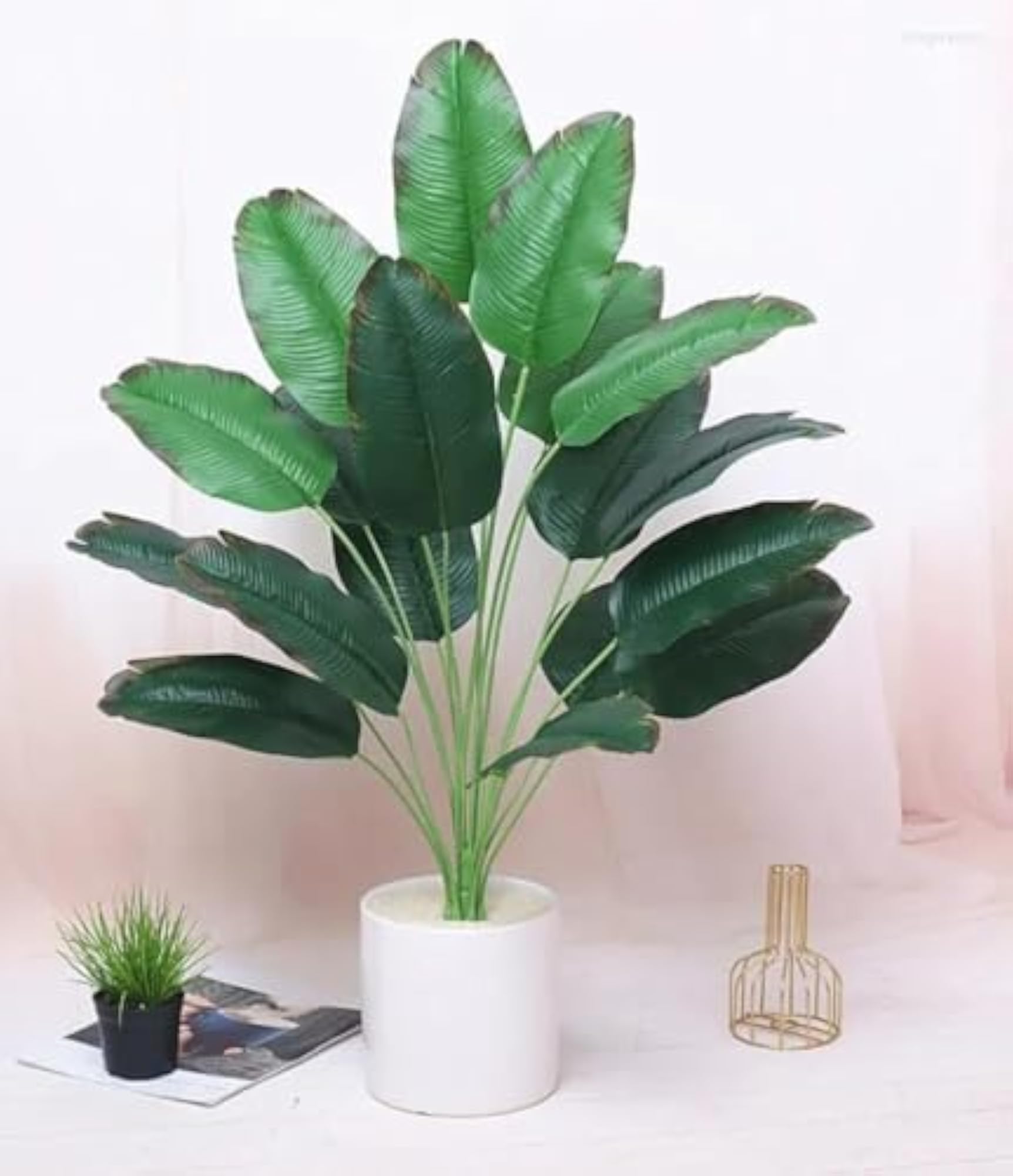 Artificial Palm Leaves Plant with Pot, Tropical Decor