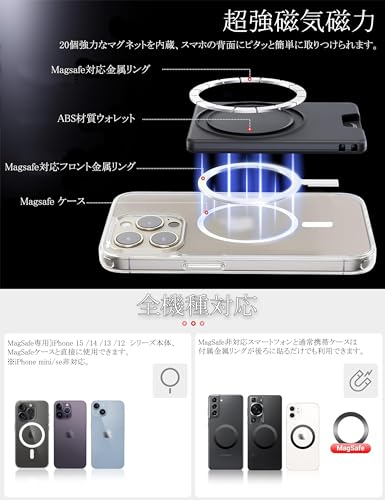 【ミニマリズム スタイル】PROfezzion MagSafe カードケース 【2枚カード入れ 超薄型 ミニマリズム】 耐衝撃 滑り止め 軽量 MagSafe ウォレット マグセーフ カードケース iPhone16 / 16Plus / 16Pro / 16Pro MaxとiPhone15/14/13/12シリーズ 対応 [MagSafeリング付属] ※iPhone mini非対応 （ブラック）