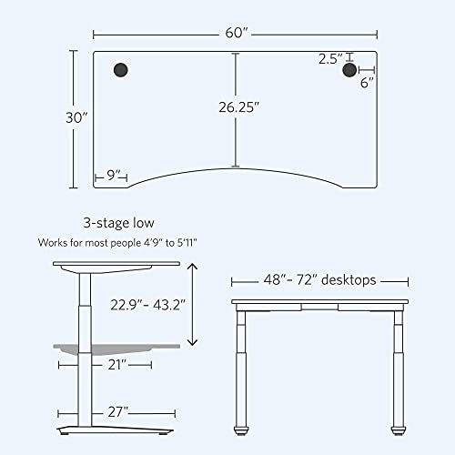 Fully Jarvis Standing Desk 60" X 30" Natural Bamboo Top - Electric Adjustable Desk Height From 22.9" To 42.9" With Memory Preset Controller (Contour, White Frame) #TOP2