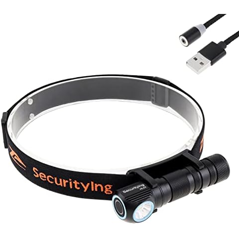 SecurityIng HL02 Magnetic Rechargeable LED Headlamp, 180 Degree Adjustable Head Light 9 Modes 1130LM Water Resistant Right Angle Flashlight, with Magnetic Base + Headband(Battery Not Included) Cover