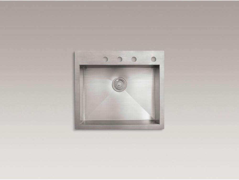 KOHLER Vault(TM) 25" Top-/Undermount Kitchen Sink, Medium Single-Bowl Kitchen Sinks with 4 Faucet Holes, K-3822-4-NA