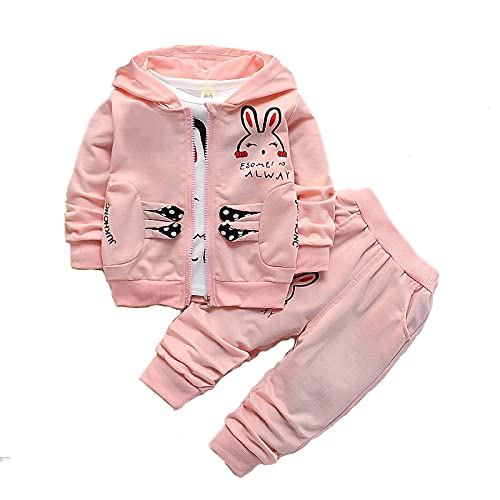 Bold N Elegant Full Sleeve Awesome Bunny Rabbit Print T-shirt with Hood Jacket & Pants 3 piece Winter Clothing Set for Infant Toddler Baby Boy Girl Kids