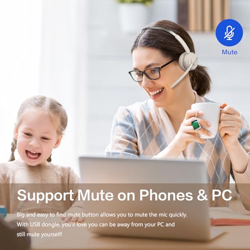 Image of Bluetooth Headset, Wireless Headset with Mic for Work, Noise Cancelling Microphone, USB Dongle,Charging Stand, Mute Button for PC, Zoom, Teams, Office & Call Center, Cell Phones, Work from Home