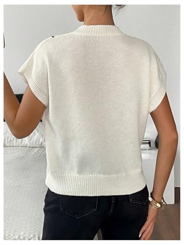 Milumia Women's Floral Pattern Short Sleeve Sweaters Crewneck Knitted Tops Loose Fit Pullovers3