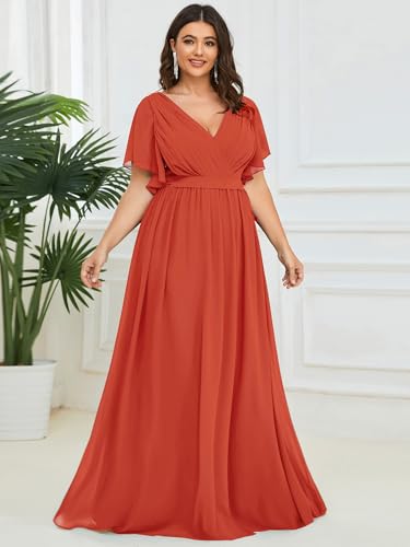 Image of Ever-Pretty Plus Women's Chiffon Bridesmaid Dress A-Line Empire Waist Floor Length Plus Size Formal Wedding Guest Dresses