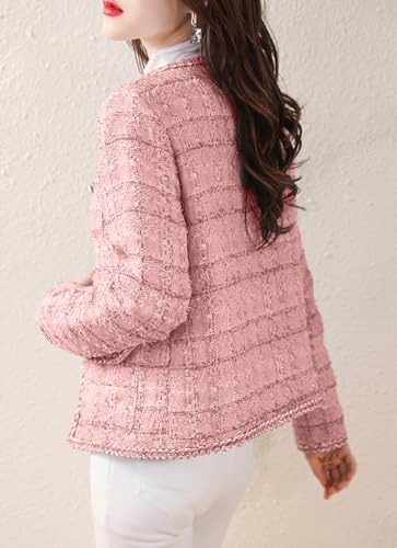 Women's Fall 2024 Open Front Tweed Blazer Jacket Slim Fit Business Casual Tweed Jacket Coat2