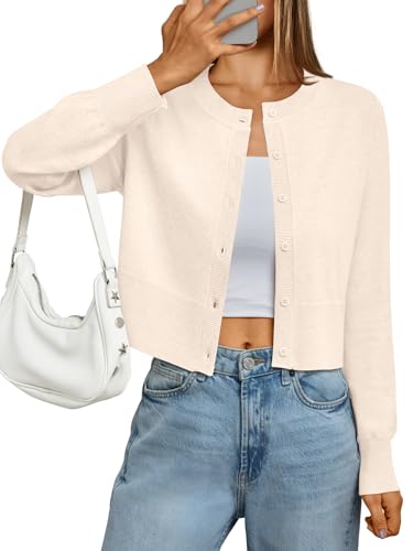 LILLUSORY Cropped Lightweight Cardigan Sweaters Women Cream M