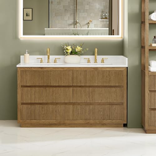 ALTAIR 60 In Bathroom Vanities Double Sink Vanity with Ceramic Countertop Backsplash Sidesplash Mordern Large Storge Cabinet Pre-Assembled Bath Fixtures Brown