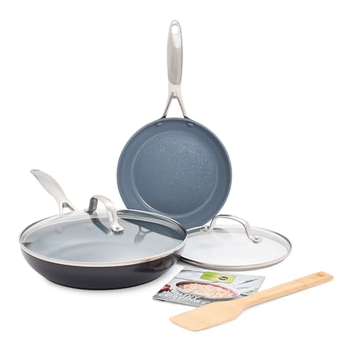 GreenPan Valencia Pro Bratpfannen-Set mit Deckeln 20 cm und 25 cm PFAS-freie Keramik-Antihaftbeschichtung Hartanodisiert Induktion Backofengeeignet Spülmaschinengeeignet Bambuswender & Kochbuch