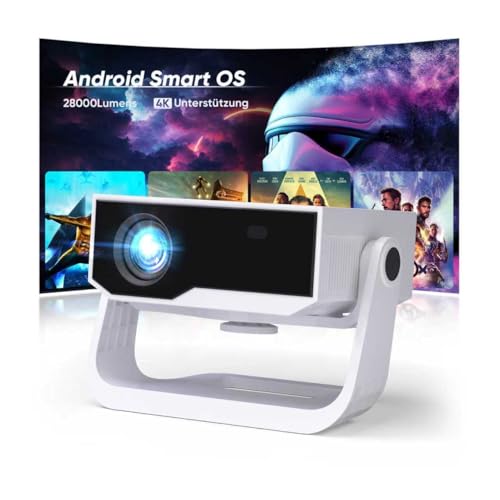 2025 Neuer Smart Beamer 4K Unterstützung, Android 11, Full HD 1080P, 28000 Lumens, WiFi 6 & BT 5.2, 120° Verstellbarer Ständer, Elektrischer Fokus, Trapezkorrektur, Heimkino...