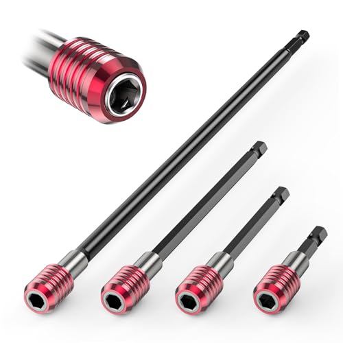 Buhobha 4PCS Drill Bit Extension Set 1/4 Hex Shank Magnetic Bit Holder in 2 4 6 12 Lengths Cr-V Steel for Impact Driver Screwdriver Bits Nuts & Sockets