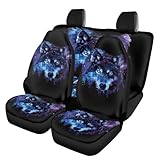 Whosucclay Wolf Car Front Rear Bench Seat Cover 4 Pieces Automotive Seat Cover Split Bench Seat Cover for Cars Sedans Vans SUV Universal Fit