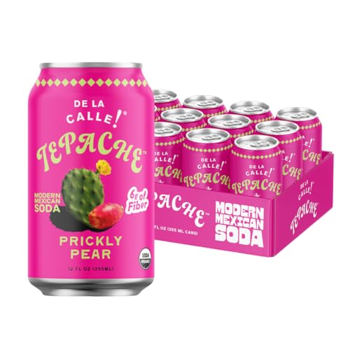 De La Calle Tepache - Cactus Prickly Pear - Modern Mexican Soda - Craft Fermented Pineapple Sparkling Beverage - Certified Organic, Non-Alcoholic, Healthy Soda, Low Sugar, Low Calorie, Non-GMO