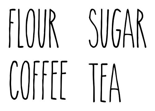 Set of 4 Farmhouse Style Canister Labels V6 Vinyl Stickers - Kitchen Flour Sugar Tea Coffee - Die Cut Decals - Skinny Font - Light Brown
