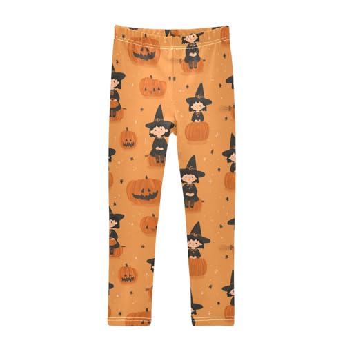 Orange Pumpkin Witch Star Girls Leggings Soft Stretch Workout Yoga Dance Pants for Kids Casual Tights