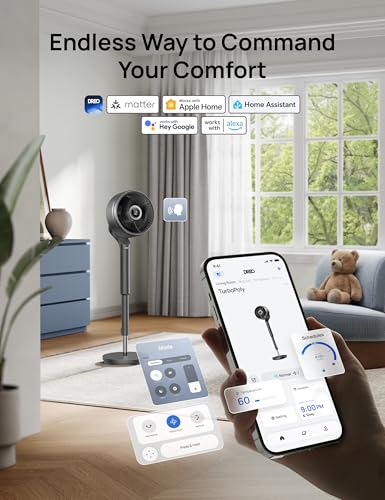 Image of DREO Smart Fan for Bedroom, standing 150 +100 Omni-Directional Oscillating Fans, 120ft CirculAir Quiet Fan with DC Motor, 12 Speeds, 6 Modes, 20dB,Remote Control, 8H Timer