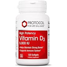 PROTOCOL FOR LIFE BALANCE - Vitamin D3 5000 IU High Potency Supports Calcium Absorption, Bone and Dental Health, Immune System Function, Nervous System, and Cognitive Function - 120 Softgels