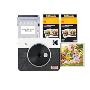 KODAK Mini Shot 3 Retro 4PASS 2-in-1 Instant Digital Camera and Photo Printer (3×3 inches) + 60 Sheets Cartridge Bundle, White