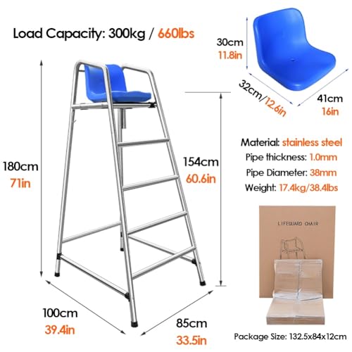 Silla de Socorrista de Acero Inoxidable 180 cm 4 Escalones miniatura 2