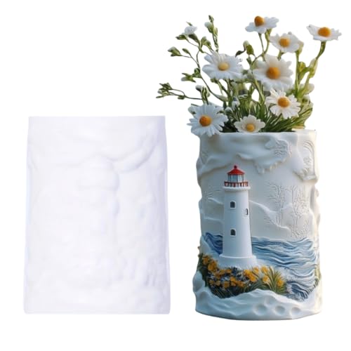 Lighthouse vase Pen Holder Resin Silicone Mold, DIY Tower Shaped vase Pen Holder Gypsum Clay Concrete Dried Flower Craft Mold Home Decoration Holiday Gift