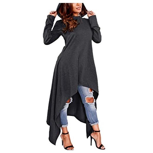 ZANZEA Dam Långärmad Hoodie Klänningar Casual Asymmetriska Hooded Klänning Oversize Lång Pullover Toppar Blus Plus Size Tunikaklänning 02-mörkgrå XL