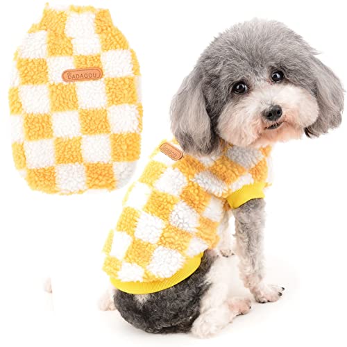 Zunea Fuzzy Dog Jumper for Small Dogs Warm Fleece Winter Jacket Coat Plaid Puppy Clothes Fluffy Pullover Sweater Coat Soft Pet Apparel for Dogs Girl Boy Chihuahua Yorkie Cat Yellow S