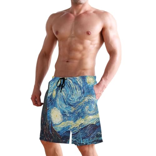 Men's Swim Trunks Starry Night Oil Painting Board Shorts Quick Dry Swimsuit Swimwear Holiday Party Bathing Suit 5