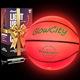 GlowCity Glow in The Dark Basketball - Size 7 Light Up Ball for Teen Boys Gifts, Adults - Red Glow for Outdoor Games - Sports Birthday Gift Ideas for Boys Ages 12 13 14 15 Basketball Gear Accessories