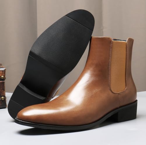 Santimon Chelsea Boots Men Formal Dress Leather Wingtip Ankle Boots Pull Up Prom Wedding Business Casual Chukka Boots Fashion Comfort Tuxedo Cowboy Boots for Men4