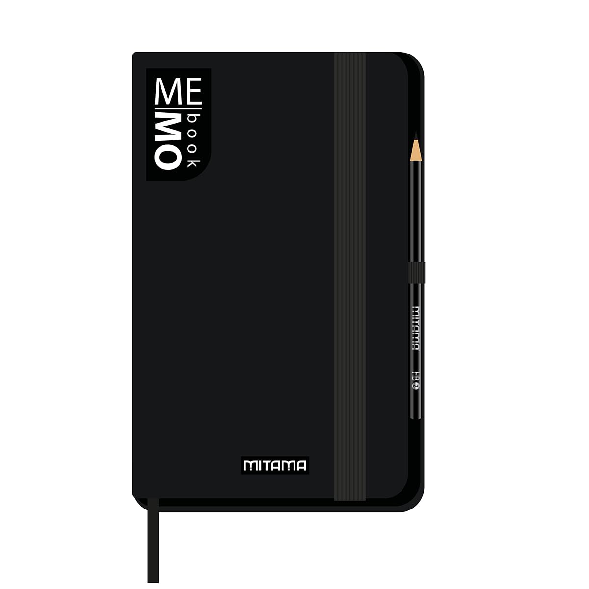 Mitama Large Black Notebook - Memo Book - Notebook - Soft Touch Cover - Inner Pocket + Pencil Included - Lined Sheets - 13 x 21 cm