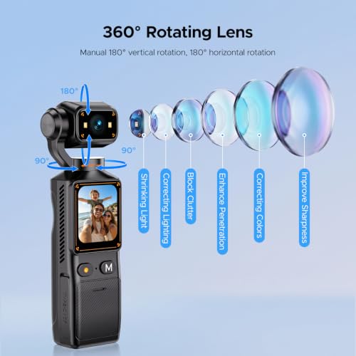 Image of 2K Vlogging Camera with 180 Rotating Lens, Handheld Pocket POV Video Camera, WiFi App, 7H Battery, 1.69 inch Screen, 32GB Card Included for YouTube, TikTok, Travel, Content Creators & Daily Vlogs