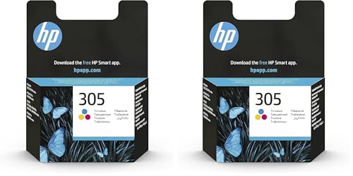 HP 305 3YM60AE, Tricolor, Cartucho de Tinta Original, Compatible con impresoras de inyección de Tinta DeskJet 2700, 2730, 4100, 4134, Envy Serie 6020, 6030, 6420, 6430 (Paquete de 2)