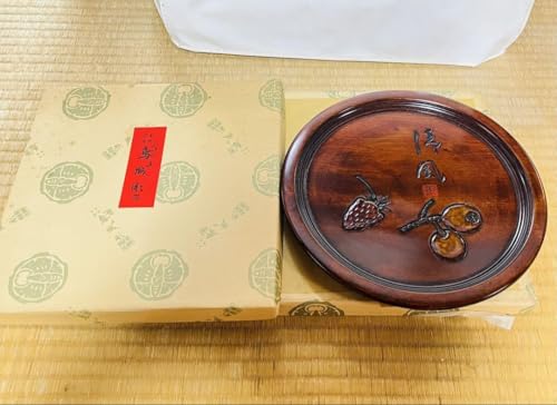 鳥城彫 木製 丸盆 2枚セット岡山伝統工芸