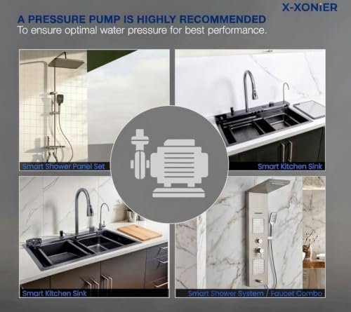 Image of X-XONIER Thermostatic Shower Panel 4 in 1 with Temperature Display 3 Ways Hand Shower Led Light Digital LED Display Hot & Cold Mixer Overhead & Ambient Lighting Jet Spray White