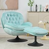 Velvet Swivel Accent Chair with Ottoman Set,Modern Tufted Armchair with Footrest for Living Room,Reading TV Chair for Adult,Comfy Chaise Lounge Chairs with 360 Degree Swiveling for Bedroom,Teal