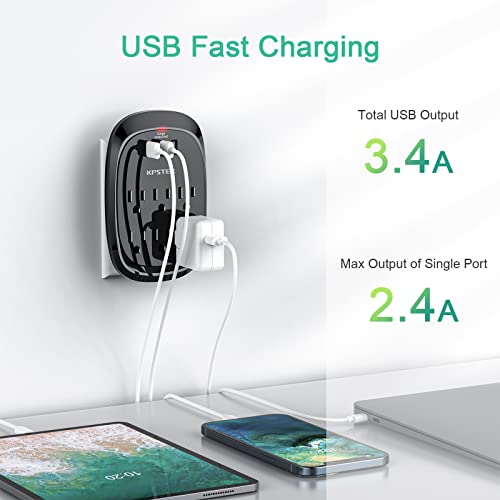 6 Outlet Extender, Kpstek Multi Plug Splitter With 3 Usb Charging Ports (3.4A Total), Wall Surge Protector For Home And Office, Dorm Essentials, Black #TOP1