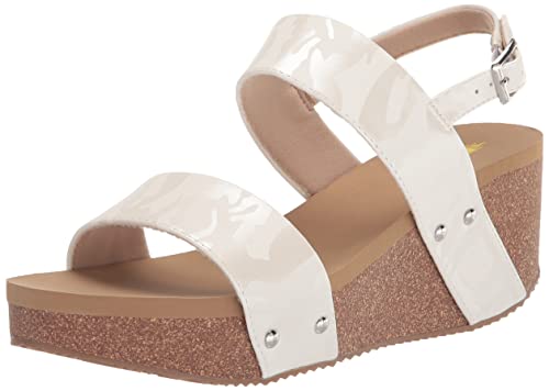 Volatile Sandalia de cuña con correa de tobillo para mujer, Blanco camuflado, 37 EU