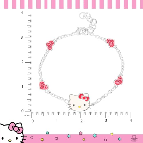 Hello Kitty Sanrio Women’s Bracelets - Silver Flash-Plated Jewelry with Heart Pendants and Zirconia Accents4