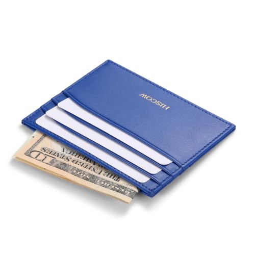 Image of HISCOW Slim Full Grain Leather Card Holder, Electric Blue