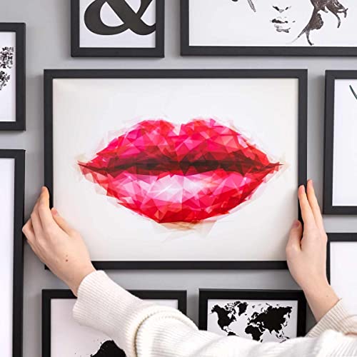 PHOTOLINI schwarze Bilderrahmen Set verschiedene Größen, 17 Bilderrahmen schwarz Holz MDF, Bilder Rahmen mit Acrylglas, Bilderrahmenset zum Aufhängen, Fotorahmen Set mit Zubehör für Fotos & Poster