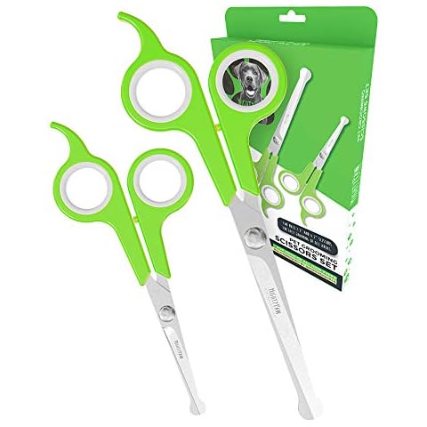 Mighty Paw Dog Grooming Scissors (2 Pack) | Professional Ergonomic Pet Grooming Scissors with Rounded Safety Tips & 2mm Sharp Stainless Steel Blades. for Body, Paw and Face Hair Trimming (Green) Cover