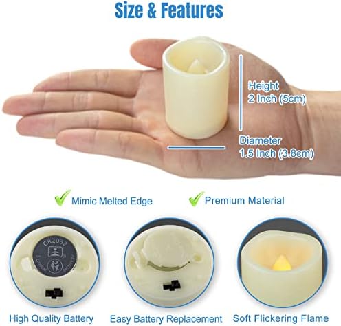 LED Flameless Flickering Votive Tea Lights Candle Battery Operated Set of 24 / Electric Flicker Tealights Bulk Fake Candles for Wedding, Party, Festival, Christmas Decorations etc (Batteries Included)