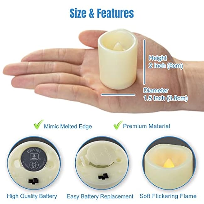 CANDLE IDEA Flameless LED Votive Candles 24 Pack, 1.5 x 2, Battery Operated Flickering Electric Outdoor Flameless Tea Lights, Fake Tealight Candle Bulk for Wedding, Christmas, Halloween Decorations