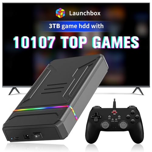 Game Console HDD with built in 10107 Games, Plug and Play Retro Video Game Console for PC, LaunchBox Game System Compatible with 32 Game Emulators, 3TB Game Hard Drive for Windows (Lbox-3TB-BTB)