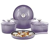MegaChef 7 Piece Enameled Cast Iron Cookware Set in Purple