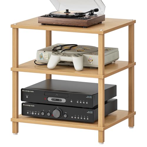 LELELINKY 3-Tier AV Media Player Stand, Natural Stereo Cabinet, Modern Audio Shelf, Wooden TV...