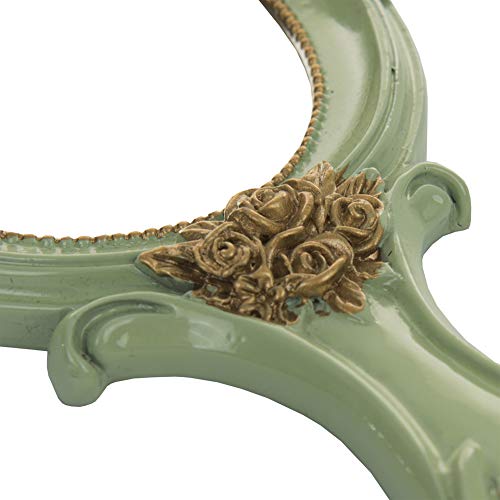 Nerien Handheld Mirror Vanity Makeup Mirror Travel Princess Metal Cosmetic Mirror Portable Oval Embossed Rose Mirrors Decorative Desk Girl Student Vintage Beautiful Handle Mirrors Green #TOP4