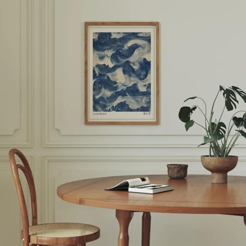 Toile abstraite vagues bleues décoration murale moderne 30x40
